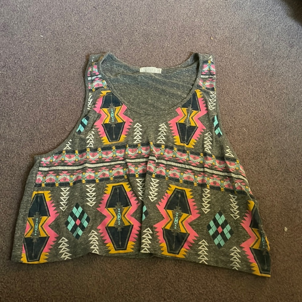 Bright tribal pattern forever 21 cropped tank top